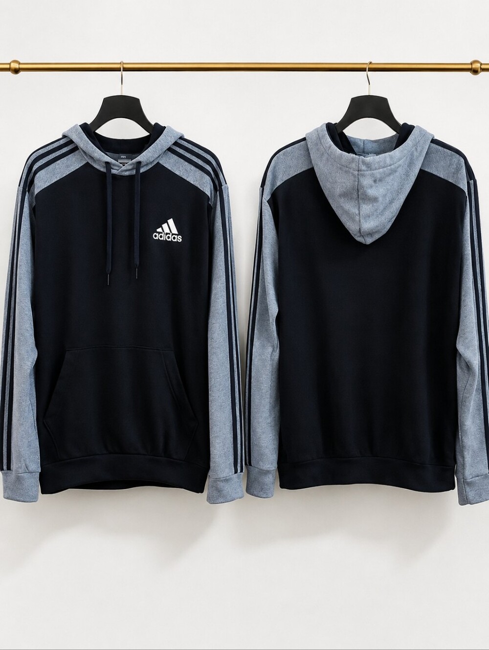 Adidas Hoodie Mens L Blue Black 3 Stripe Pullover Sweatshirt NWT Logo